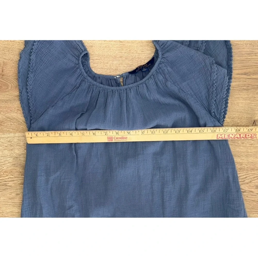 Polo Ralph Lauren Dress Flowy Ruffles Blue Girls 10 Peasant‎ Prairie Cottagecore